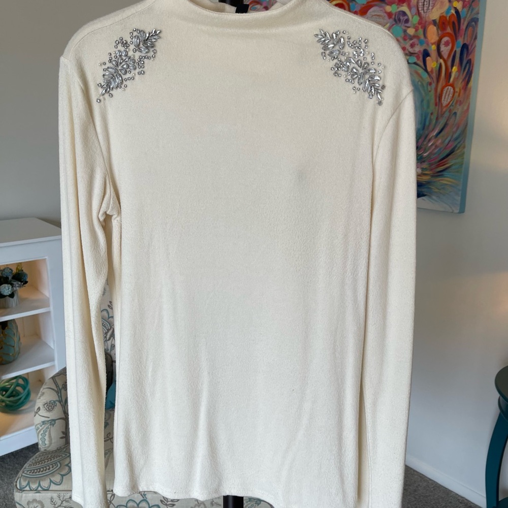 Express Cream Mock neck Sweater Embelished